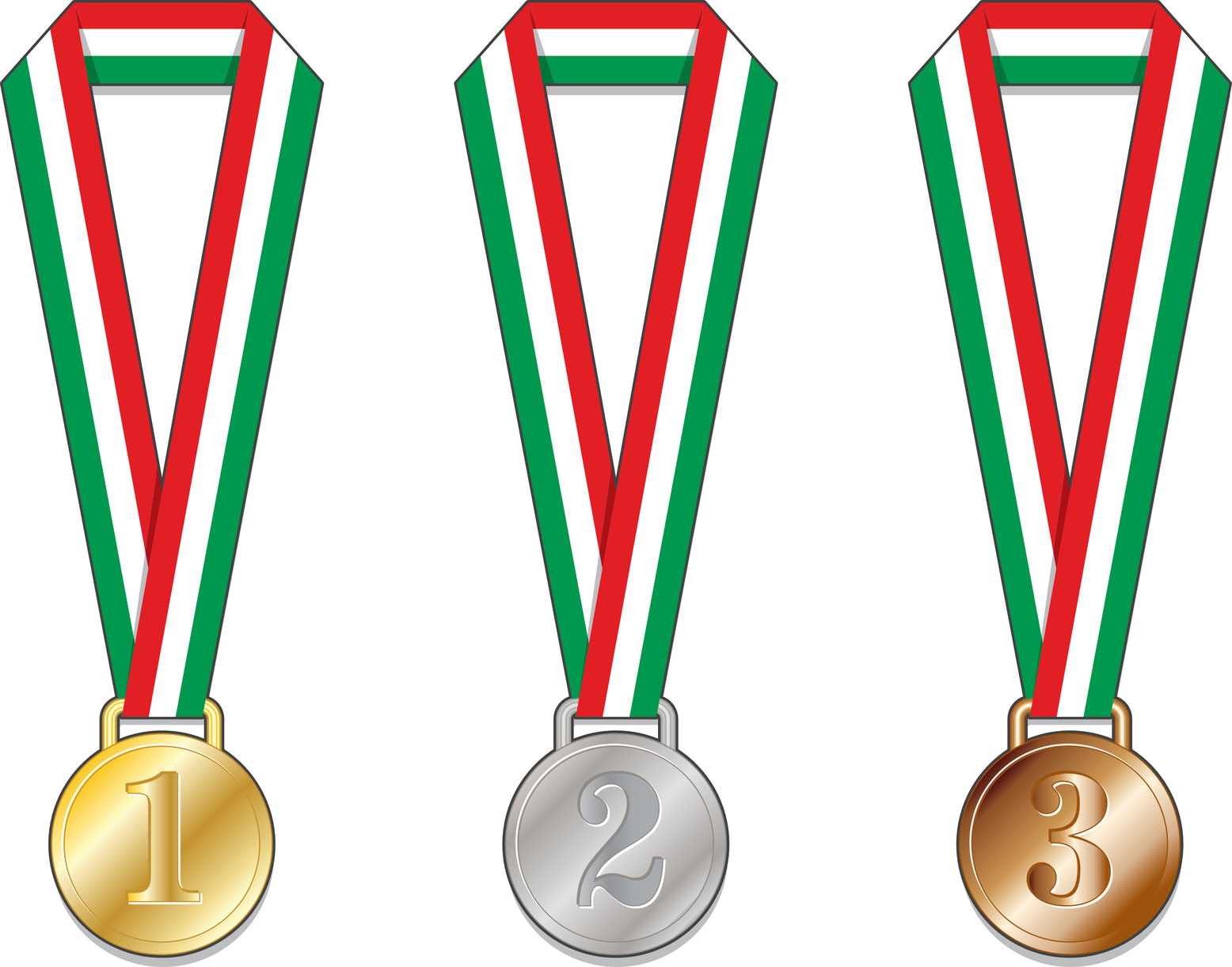 Medaglie oro, argento e bronzo con nastro tricolore
